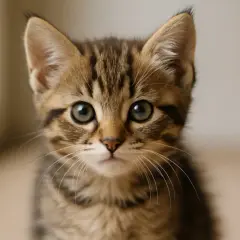 En söt randig kattunge med stora gröna ögon. Perfekt för din checklista kattunge.