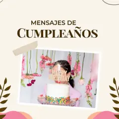 Un pastel blanco con chispas de colores y un letrero "Happy Birthday" adornado con flores colgantes. Ideal para encontrar frases de feliz cumpleaños.