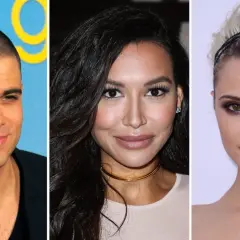 Skådespelarna Mark Salling, Naya Rivera och Dianna Agron från rollistan i Glee.