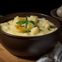 Un bol de pommes de terre crémeuses, garni d'herbes fraîches. Une délicieuse matouille recette pour un repas réconfortant.