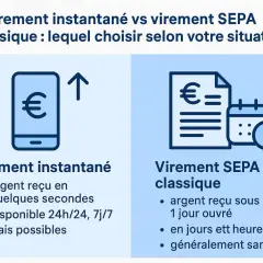 Comparaison entre virement instantané et virement SEPA classique : l'un est rapide, l'autre plus traditionnel.