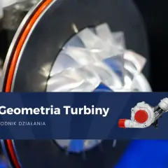 Zacięta geometria turbiny objawy: widok wirnika turbosprężarki z metalowymi łopatkami i czerwonym pierścieniem.