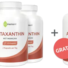 Vitamoment Astaxanthin mit Mangan: Vier Flaschen plus eine gratis. Ein starkes Astaxanthin Lebensmittel für Ihr Wohlbefinden.