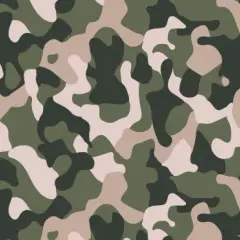 Un motif camouflage abstrait aux teintes vertes, beiges et rosées, évoquant la nature et la discrétion.