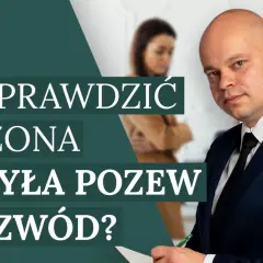 Jak sprawdzić czy żona złożyła pozew o rozwód? Mężczyzna w garniturze i para w tle.