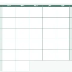Calendario vuoto con giorni della settimana (Dom, Lun, Mar, Mer, Gio, Ven, Sab) e righe per le settimane. Ideale per pianificare il mese.
