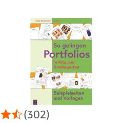 Buchcover "So gelingen Portfolios in Kita und Kindergarten" mit Beispielseiten. Ideal für das Portfolio Grundschule.