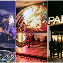 Una serata in una discoteca in Emilia Romagna, con DJ set, performance e l'insegna del locale "Paradiso".