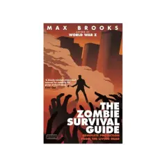 Okładka książki Maxa Brooksa "The Zombie Survival Guide". Człowiek z toporem walczy z hordą zombie. To jedna z tych książek o zombie, które musisz mieć.