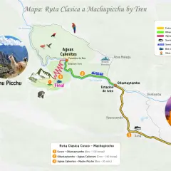 Karte der klassischen Route nach Machu Picchu. Zeigt die Reise von Cusco über Ollantaytambo und Aguas Calientes nach Machu Picchu, ideal für eine Machu Picchu Wanderung.