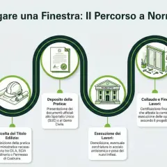 Percorso per allargare una finestra: verifica strutturale, scelta titolo edilizio, deposito pratica, esecuzione lavori, collaudo e variazione catastale. Non è possibile aprire una finestra senza permesso.