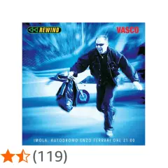 Vasco Rossi corre con un sacco, con il logo REWIND e la scritta VASCO. Imola, Autodromo Enzo Ferrari ore 21:00.