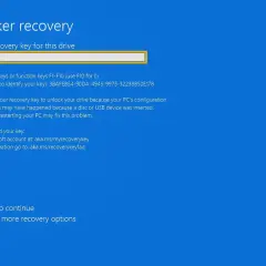 Ekran BitLocker recovery prosi o klucz odzyskiwania, by odblokować dysk po zmianie konfiguracji PC. Wpisz klucz lub naciśnij Esc.