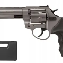 Szary rewolwer kal. 6mm LONG 4.5" z czarną rękojeścią i futerałem. Model ten, phantom 5.6 wycofany, jest już rzadkością.