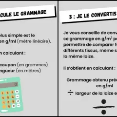 Guide pour calculer le grammage d'un tissage tissu : peser, mesurer la largeur et la longueur, puis convertir en g/m² pour comparer.