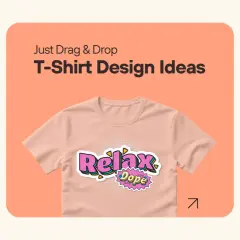 Idées de design de t-shirt : un t-shirt rose pâle avec le mot "Relax" en gros caractères roses et "Dope" en plus petit, style pop art.