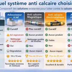 Comparatif des systèmes anti-calcaire. Mon adoucisseur ne consomme plus de sel, mais les alternatives électrostatiques et électroniques sont aussi efficaces.
