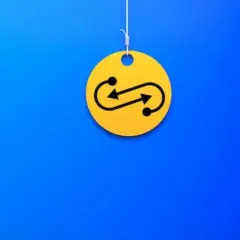 Żółty krążek z symbolem nieskończoności i strzałkami, wiszący na nitce. Czy to symbolizuje swap?