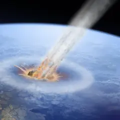 Potężna asteroida rozpadająca się w atmosferze Ziemi, wywołując eksplozję i kaskadę odłamków.