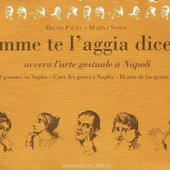Copertina libro "Comme te l'aggia dicere?" con disegni di volti e mani, che illustrano esclamazioni in napoletano.