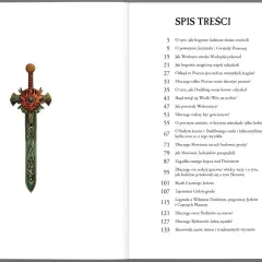 Ozdobny miecz i spis treści książki o mitologii słowiańskiej. Odkryj historie o bogach, smokach i pradawnych zwyczajach.