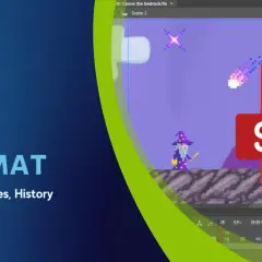 A wizard in a pixelated game world, with a large red SWF file icon overlayed. The text "SWF FILE FORMAT" is prominent.