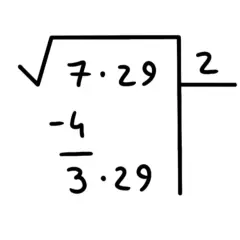 La formula radice quadrata mostra un calcolo complesso con numeri e operazioni.