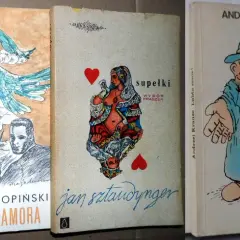 Okładki trzech książek: "Alfabet Amora", "Supelki" Jana Sztaudyngera i "Lubta mnie!" Andrzeja Krauzego.