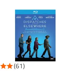 Blu-ray-omslag för "Dispatches from Elsewhere" med fyra personer som går. En spännande resa in i en mystisk konspiration.