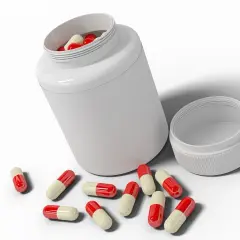 Flacone bianco con capsule rosse e bianche sparse. Informazioni su quercetina controindicazioni.