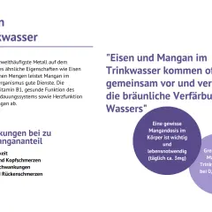 Mangan im Trinkwasser: zu viel kann zu Nebenwirkungen wie Appetitlosigkeit führen. Der Grenzwert liegt bei 0,050 mg/Liter.