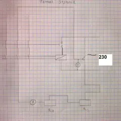 Schemat podłączenia stycznika z elementami R1, R2, amperomierzem (A), woltomierzem (V) i napięciem 230V.
