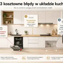 Projektowanie kuchni online: błędy w układzie - źle ustawiona zmywarka, za mało blatu roboczego, niepasujące przyłącza.