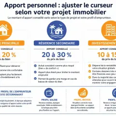 Apport personnel pour un projet immobilier : 10-20% pour résidence principale, 20-30% pour secondaire, 10-15% pour locatif. Le profil de l'emprunteur est clé.