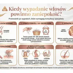 Nadmierne wypadanie włosów: utrata ponad 150-200 dziennie, przerzedzenie, łamliwość, swędzenie skóry głowy.
