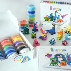 Zestaw piankoliny Hey Clay z dinozaurami i potworkami. Kolorowe masy do tworzenia własnych postaci.