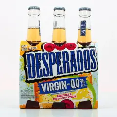 Pack de 3 bières Desperados Virgin 0.0% alc. Agrumes & Zestes de Citron. Une bière sans alcool pour profiter du goût sans l'alcool dans bière sans alcool.