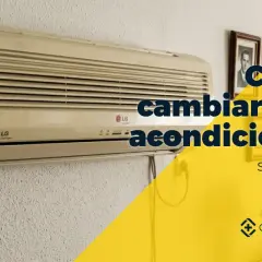 Un aire acondicionado LG colgado en una pared. El texto indica "Cuándo cambiar el aire acondicionado: Señales claras de que ya toca".