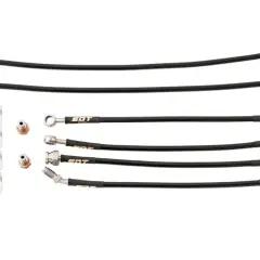Latiguillos metálicos de freno con conectores y clips.