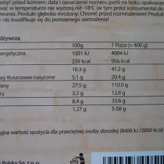 Tabela wartości odżywczych pizzy Guseppe 4 sery: 1 pizza (400g) ma 956 kcal.
