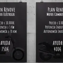 Plan Renove motos: ayuda de 750€ para eléctricas (precio ≤ 10.000€, potencia ≥ 3 KW, autonomía ≥ 70 KM) y 400€ para combustión (precio ≤ 8.000€).