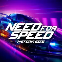 Wyścigowy samochód w neonowych barwach, z napisem "Need for Speed Historia Serii". Poczuj dreszcz emocji wszystkich części Need for Speed!