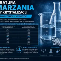 Tabela pokazuje, w jakiej temperaturze zamarza wódka (roztwór etanolu w wodzie) w zależności od stężenia. Np. 50% etanol zamarza przy -28,7°C.