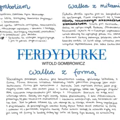 Symbolizm, walka z mitami kultury, walka z formą – kluczowe motywy Ferdydurke. Gombrowicz ośmiesza środowiska, wyśmiewa stereotypy.