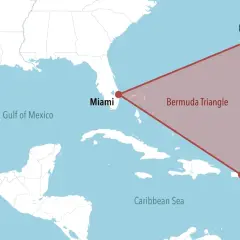 Mapa pokazuje, gdzie znajduje się trójkąt bermudzki: między Miami, Bermudami i Puerto Rico.