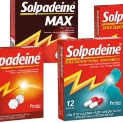 Opakowania leków Solpadeine z paracetamolem i kodeiną na ból zębów, reumatyzm i nerwobóle.