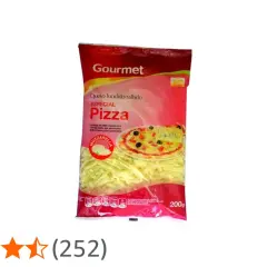Queso fundido rallado especial para pizzas, marca Gourmet, 200g. Ideal para una pizza deliciosa.