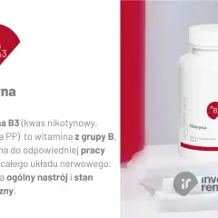 Niacyna, czyli witamina B3, kluczowa dla mózgu i układu nerwowego. Opakowanie suplementu diety.
