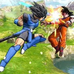 Goku walczy z przeciwnikiem w grze karcianej Dragon Ball Super.