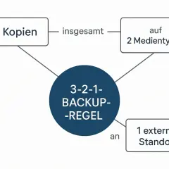 Die 3-2-1-Backup-Regel: 3 Kopien auf 2 Medientypen, davon 1 externer Standort. So sichern Sie Ihre Daten automatisch.